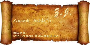 Zacsek Jolán névjegykártya